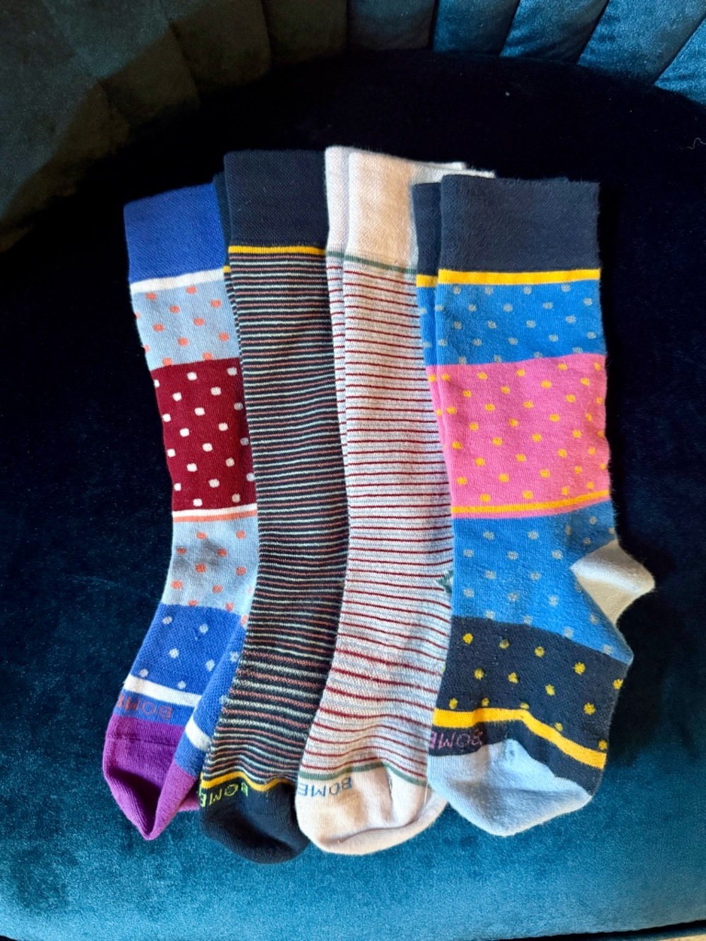 Bombas Women's Colorblock & Dot Crew Socks - Blue, Pink, Maroon, Gray- pack of 4